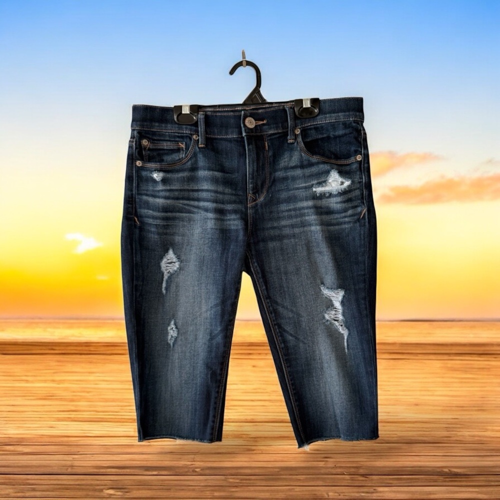 Express Jeans Mid Rise Distressed Denim Cut-off Shorts